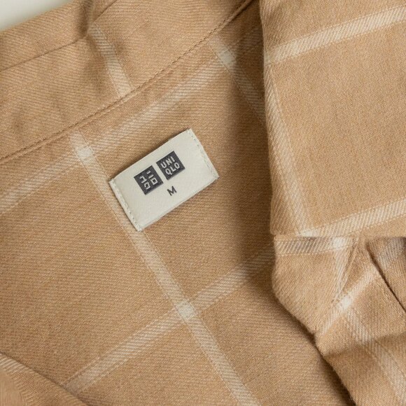 Uniqlo Soft Brushed Long Sleeve Shirt Plaid Checked Beige - Picture 5 of 12